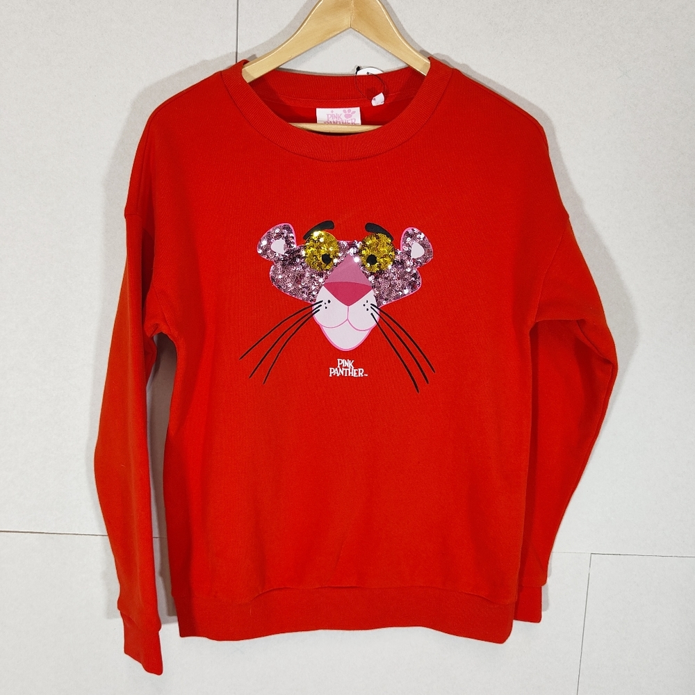 Pink Panther Next Red Sequin Jumper Sweatshirt BNWT Size S Small UK 8 10 - Picture 1 of 9